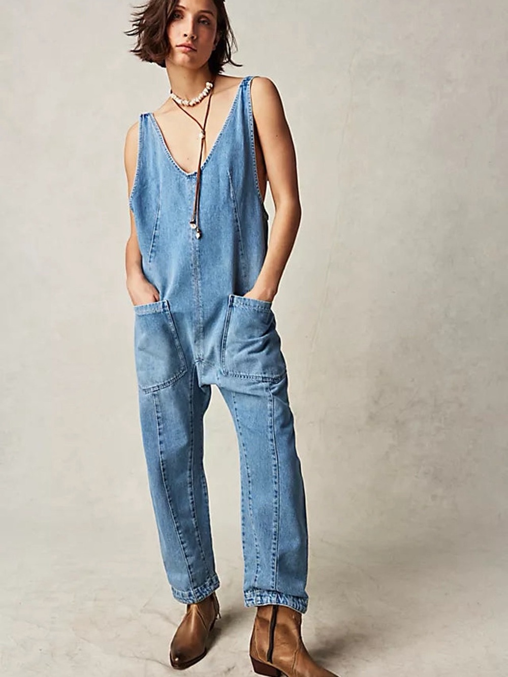 Free People We The Free High Roller Denim Jumpsuit in Kansas Size Medium
